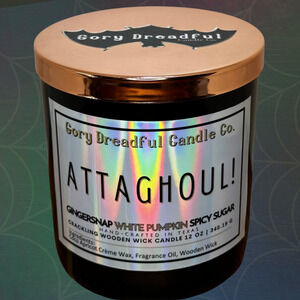 Attaghoul! Crackling Wooden Wick Candle: Gingersnap White Pumpkin Spicy Sugar